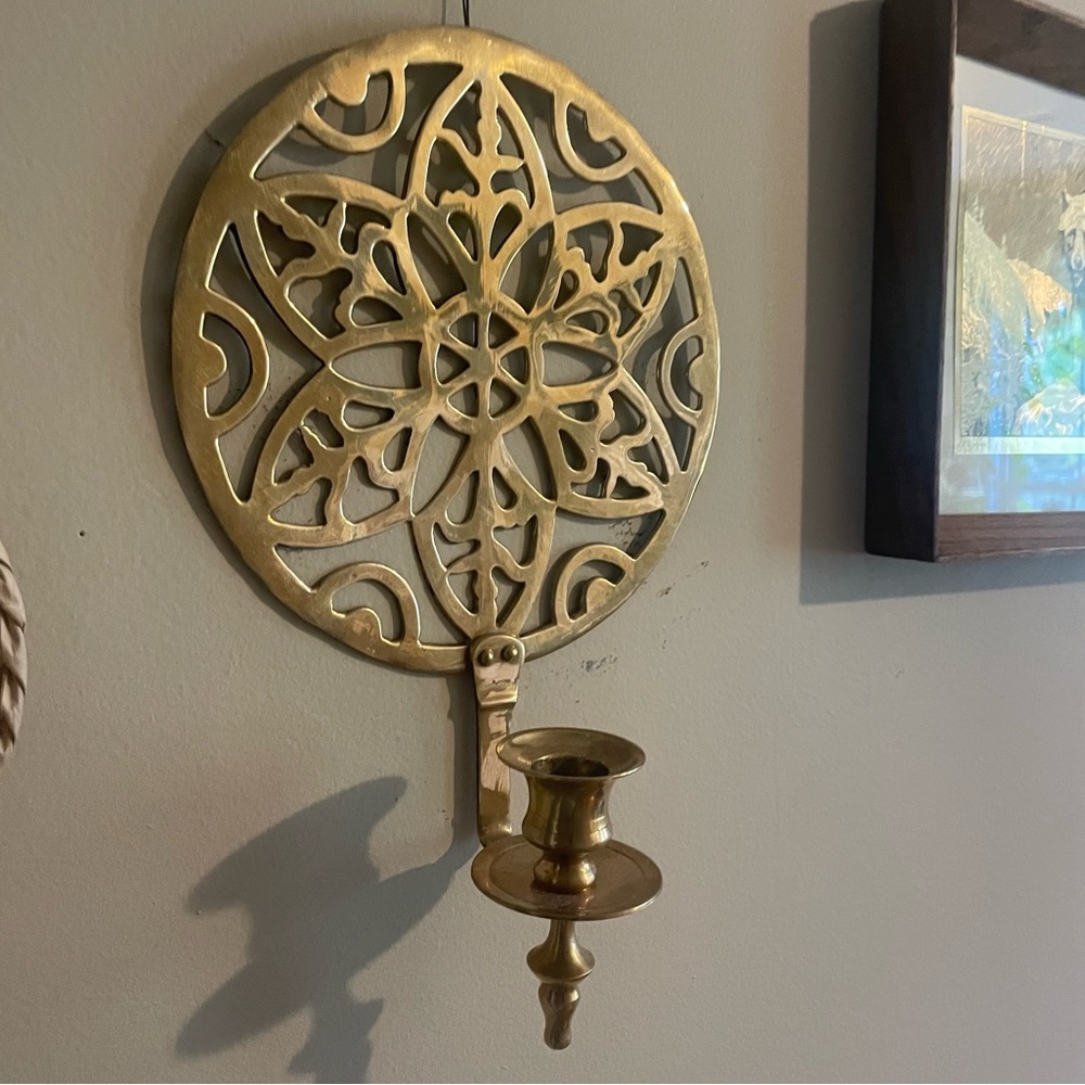 Vintage Brass Wall Sconce MCM boho candleholder candelabra